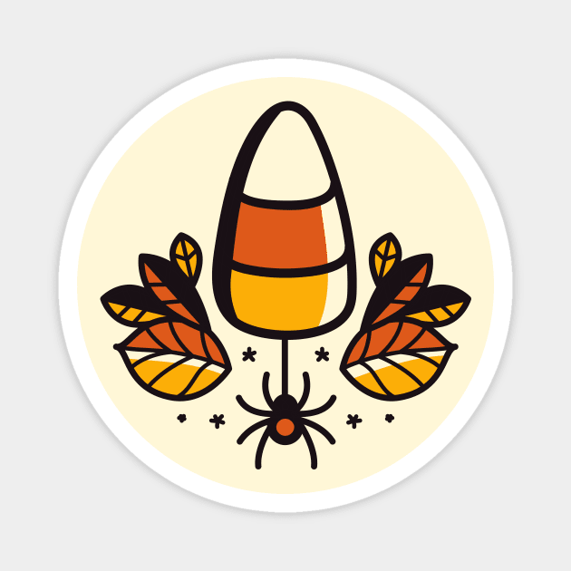 Halloween Candy Corn and Spider Illustration Magnet by SLAG_Creative